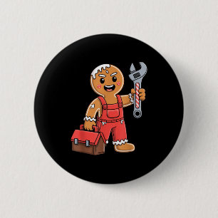 Gingerbread Mechanic Handyman Fixer Worker Christm 2 Inch Round Button