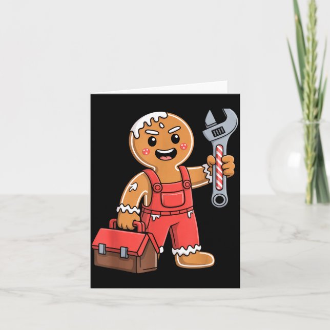 Gingerbread Mechanic Handyman Fixer Worker Christm Card (Front)