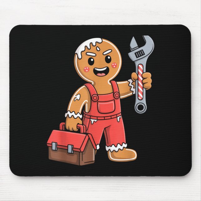 Gingerbread Mechanic Handyman Fixer Worker Christm Mouse Pad (Front)