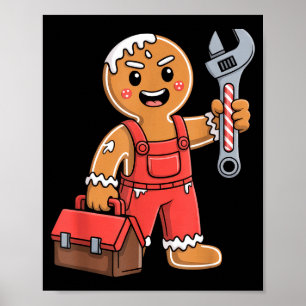 Gingerbread Mechanic Handyman Fixer Worker Christm Poster