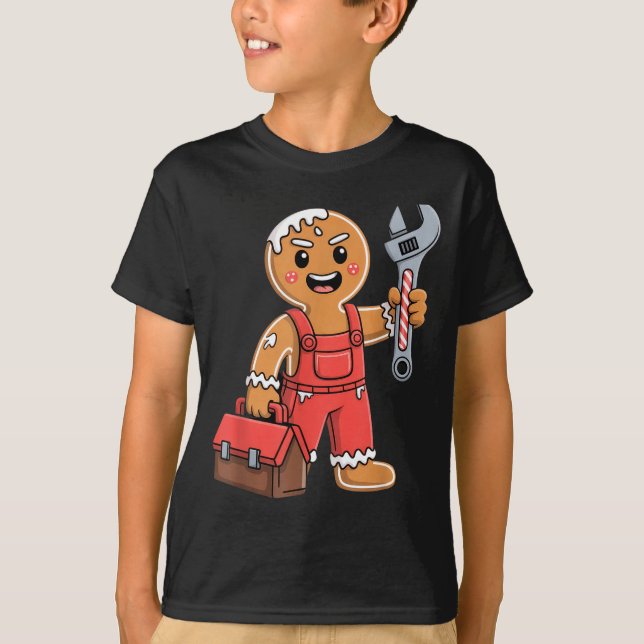 Gingerbread Mechanic Handyman Fixer Worker Christm T-Shirt (Front)