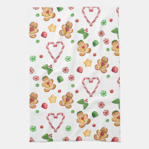Gingerbread Men and Candycane Hearts Towels