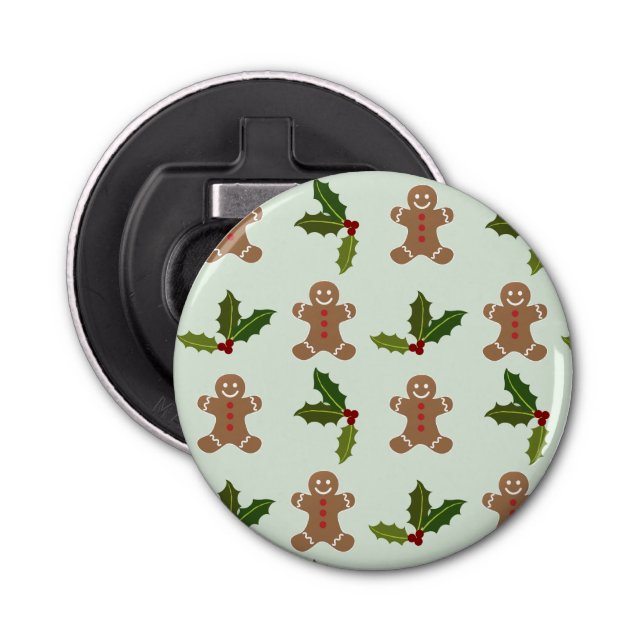 Gingerbread Men and Holly Pattern Bottle Opener (Front)
