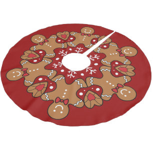 Gingerbread Men And Snowflake Mandala Brushed Polyester Tree Skirt