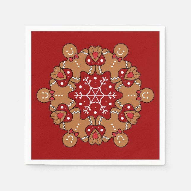 Gingerbread Men And Snowflake Mandalas Napkin (Front)