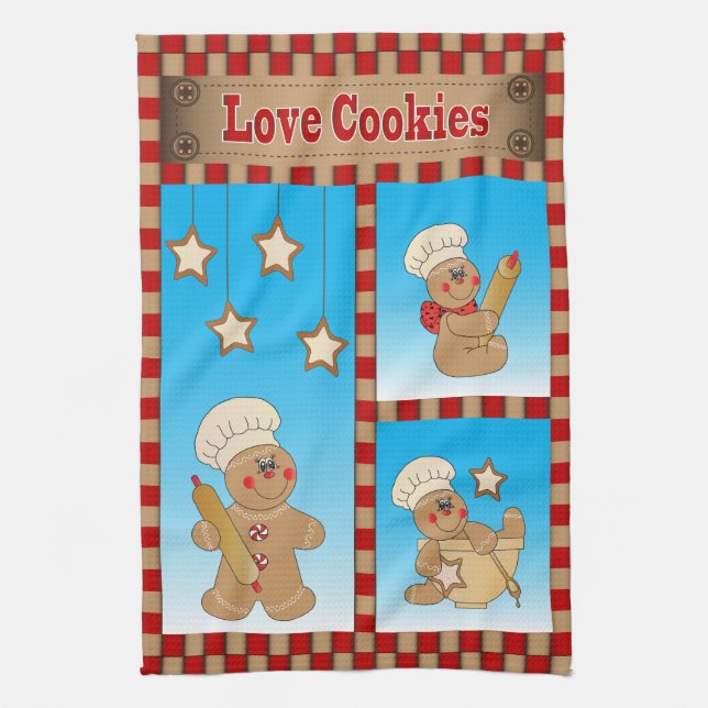 Gingerbread Men Bakers Love Cookies Kitchen Towel (Vertical)