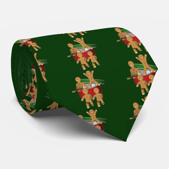 Gingerbread Men Christmas Holiday Funny Tie (Rolled)