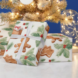 Gingerbread Men Dessert Greenery Modern Christmas Wrapping Paper