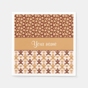 Gingerbread Men Faces and Hearts Napkin