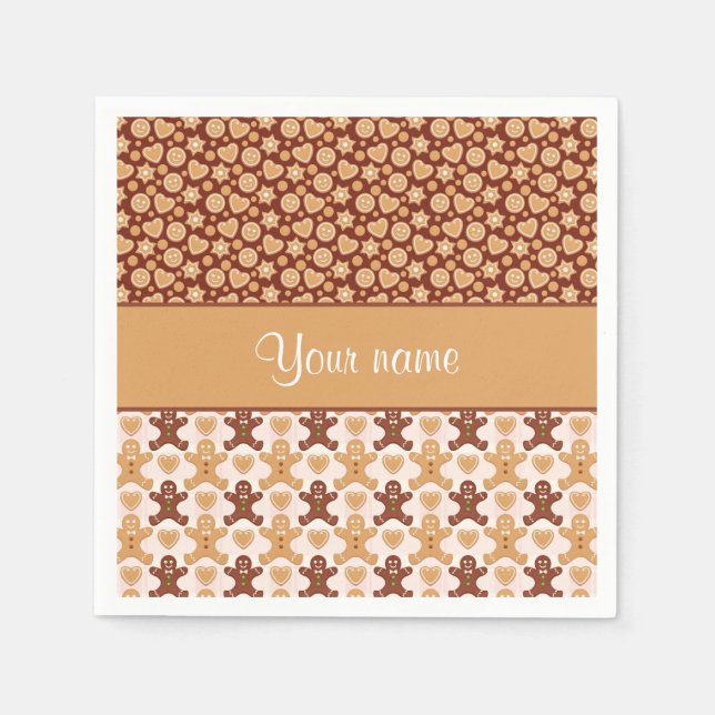 Gingerbread Men Faces and Hearts Napkin (Front)