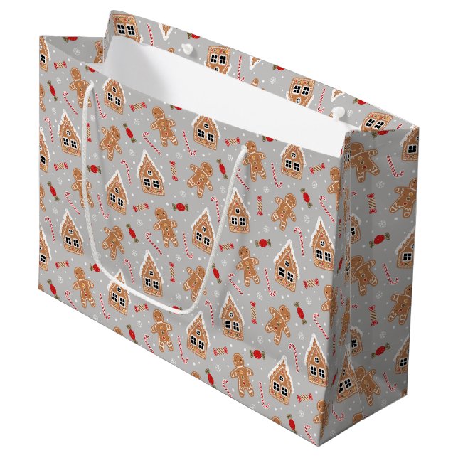Gingerbread Men, Houses and Candy Large Gift Bag (Front Angled)