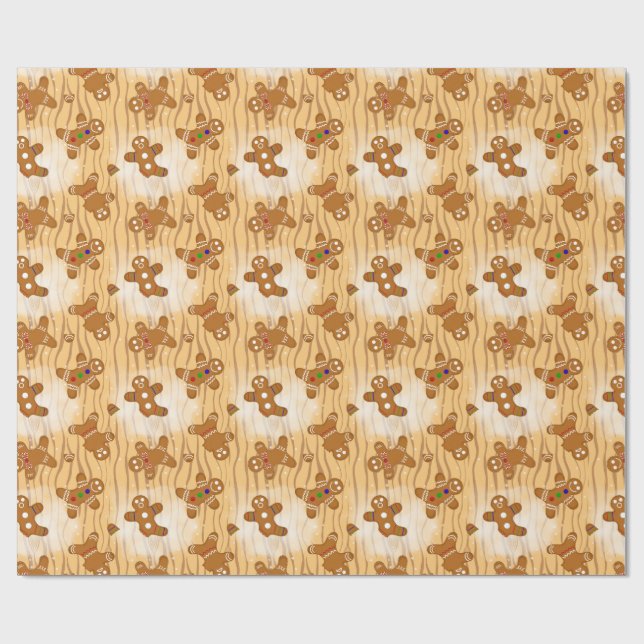Gingerbread Men Medley Dusted Wrapping Paper (Flat)