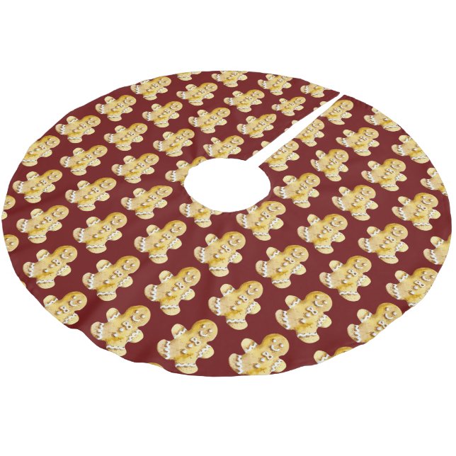 Gingerbread Men Pattern Brushed Polyester Tree Skirt (Angled)