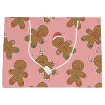 Gingerbread Men Pink Large Gift Bag
