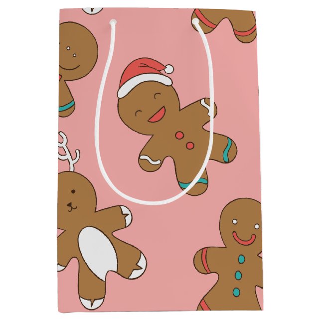 Gingerbread Men Pink Medium Gift Bag (Front)