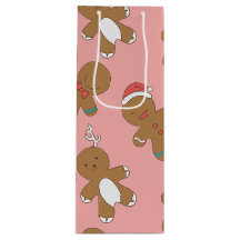 Gingerbread Men Pink Wine Gift Bag