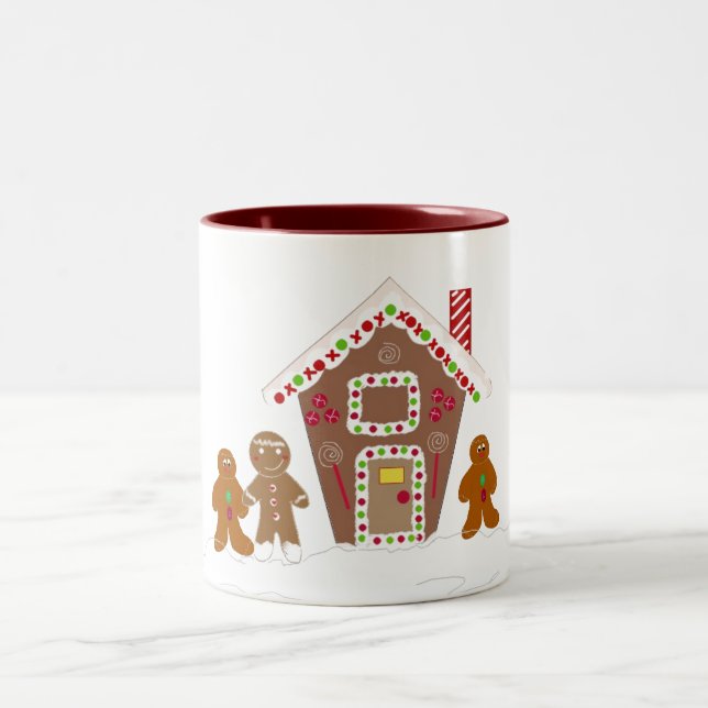 Gingerbread Men with Gingerbread House Two-Tone Coffee Mug (Center)