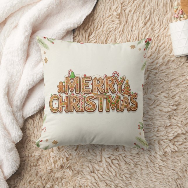 Gingerbread Merry Christmas Pillow – Festive Holid (Blanket)
