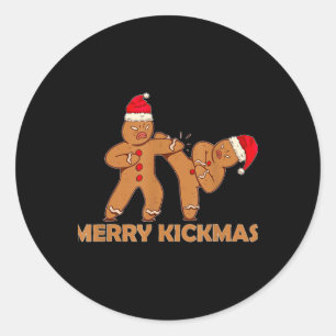 Gingerbread Merry Kickmas Funny Karate Santa Famil Classic Round Sticker
