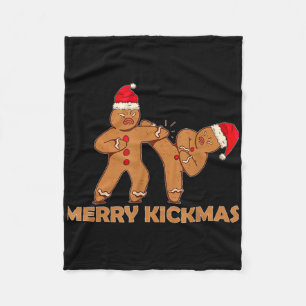 Gingerbread Merry Kickmas Funny Karate Santa Famil Fleece Blanket