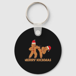Gingerbread Merry Kickmas Funny Karate Santa Famil Keychain