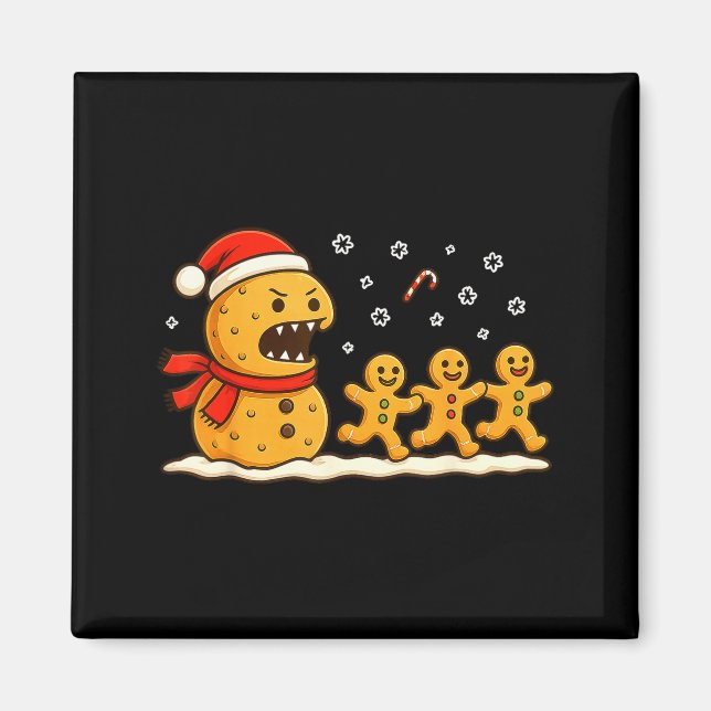 Gingerbread Monster Chase Funny Christmas Cookie X Magnet (Front)