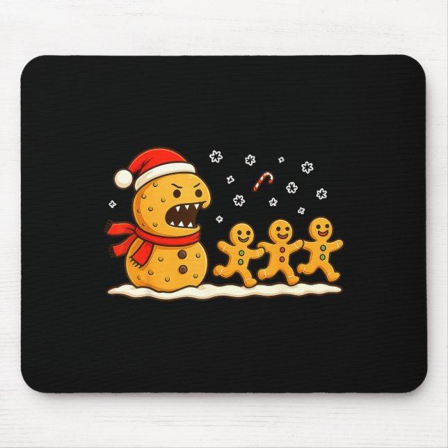 Gingerbread Monster Chase Funny Christmas Cookie X Mouse Pad (Front)