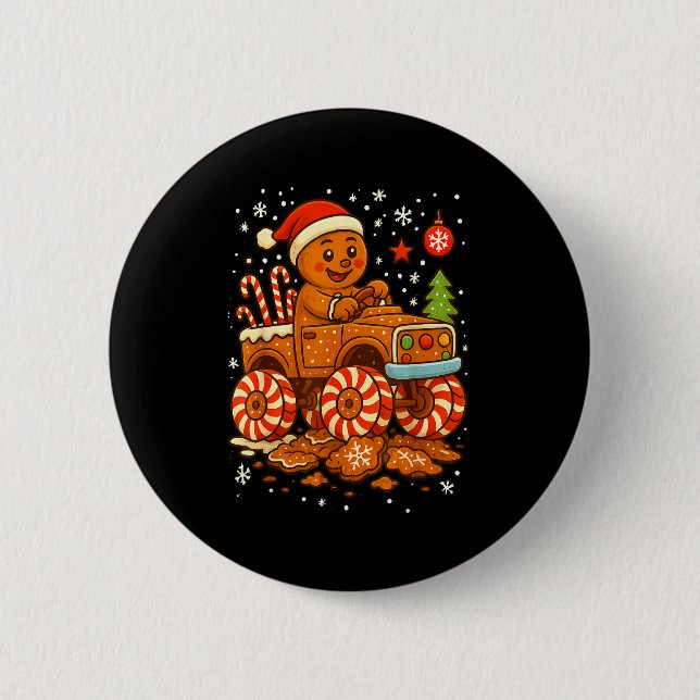 Gingerbread Monster Truck Christmas Snow Cute Xmas 2 Inch Round Button (Front)