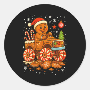 Gingerbread Monster Truck Christmas Snow Cute Xmas Classic Round Sticker