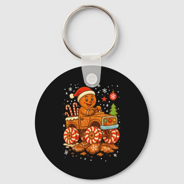Gingerbread Monster Truck Christmas Snow Cute Xmas Keychain (Front)