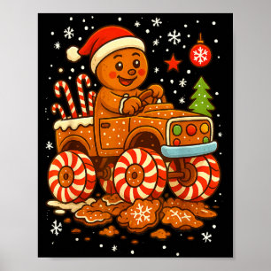 Gingerbread Monster Truck Christmas Snow Cute Xmas Poster