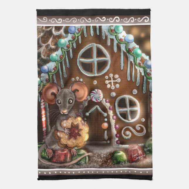 Gingerbread Mouse Christmas  Kitchen Towel (Vertical)