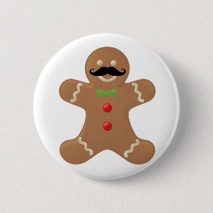 Gingerbread Moustache Man 2 Inch Round Button