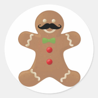 Gingerbread Moustache Man Classic Round Sticker