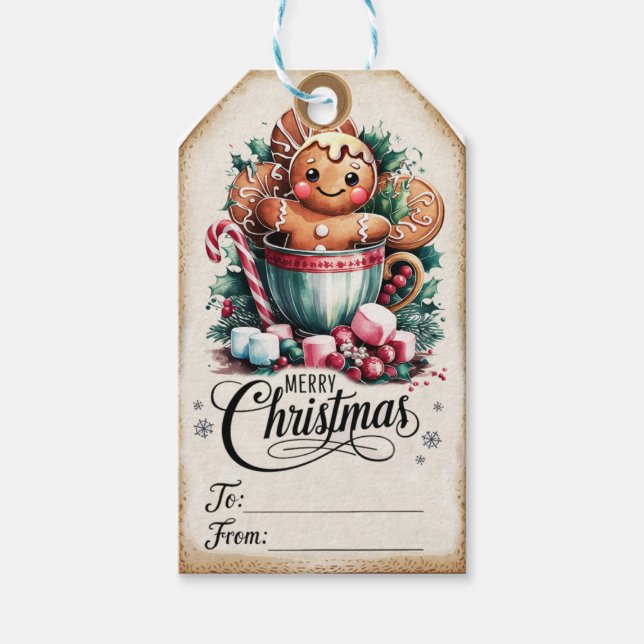 Gingerbread Mug & Marshmallow Cheer Gift Tags (Front)