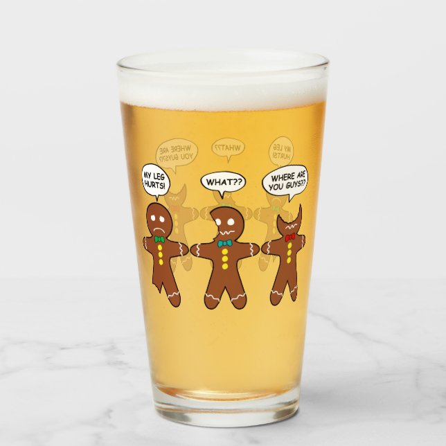 Gingerbread My Leg Hurts Humour Beer Glass (Front Filled)