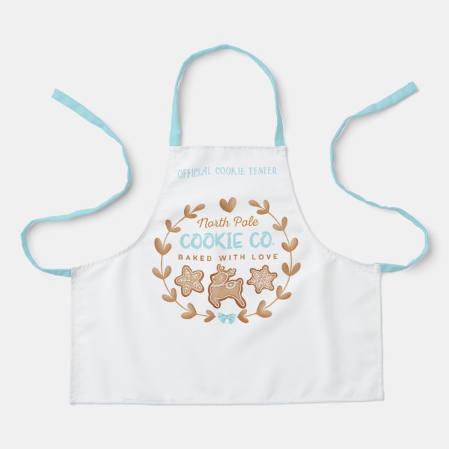 Gingerbread Name Blue Cookie Baking Christmas Apron (Front)