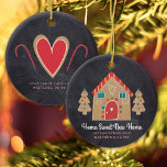 Gingerbread New Home Chalkboard Holiday Custom Ceramic Ornament<br><div class="desc">“Home Sweet New Home”. Here’s a wonderful way celebrate your 1st Christmas in your new home with this adorable, whimsical, chic, simple, modern, custom name Christmas ornament. A cute gingerbread house, cookie trees and playful script typography overlay a dark charcoal grey chalkboard background. Personalize with your names and year. A...</div>