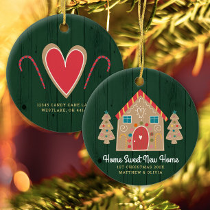 Gingerbread New Home Rustic Green Holiday Custom Ceramic Ornament
