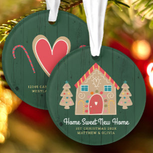 Gingerbread New Home Rustic Green Holiday Custom Ornament