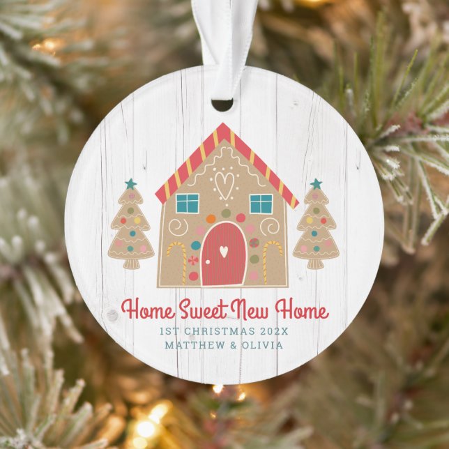 Gingerbread New Home Rustic Wood Holiday Custom Ornament (Tree)