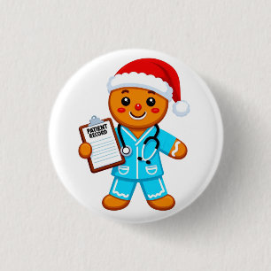 Gingerbread Nurse Christmas 2026 Holiday Healthcar 1 Inch Round Button