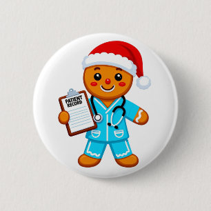 Gingerbread Nurse Christmas 2026 Holiday Healthcar 2 Inch Round Button
