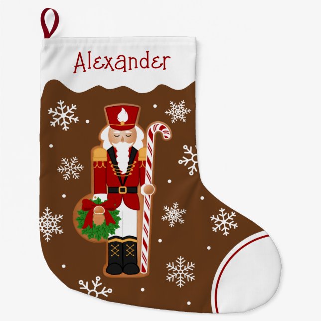 Gingerbread Nutcracker Soldier Large Christmas Stocking (Front)