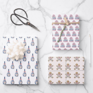 Gingerbread Pastel Chinoiserie Christmas Preppy Wrapping Paper Sheet