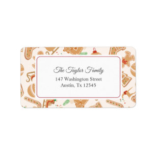 Gingerbread Pattern Xmas Holiday Return Address Label