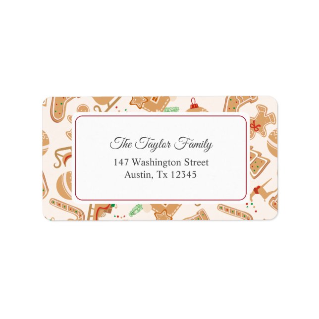 Gingerbread Pattern Xmas Holiday Return Address Label (Front)