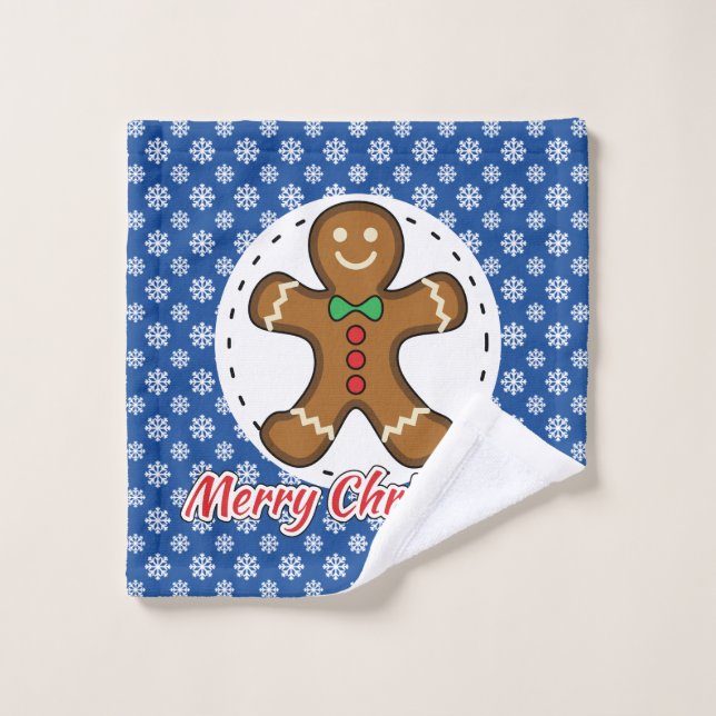 Gingerbread - Patters bleus - Merry Xmas (Gant de toilette)