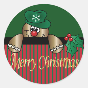 Gingerbread Peeker   Christmas Classic Round Sticker