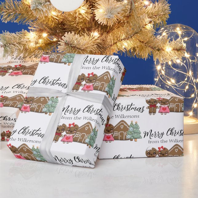 Gingerbread People Merry Christmas Custom Name Wrapping Paper (Holidays)